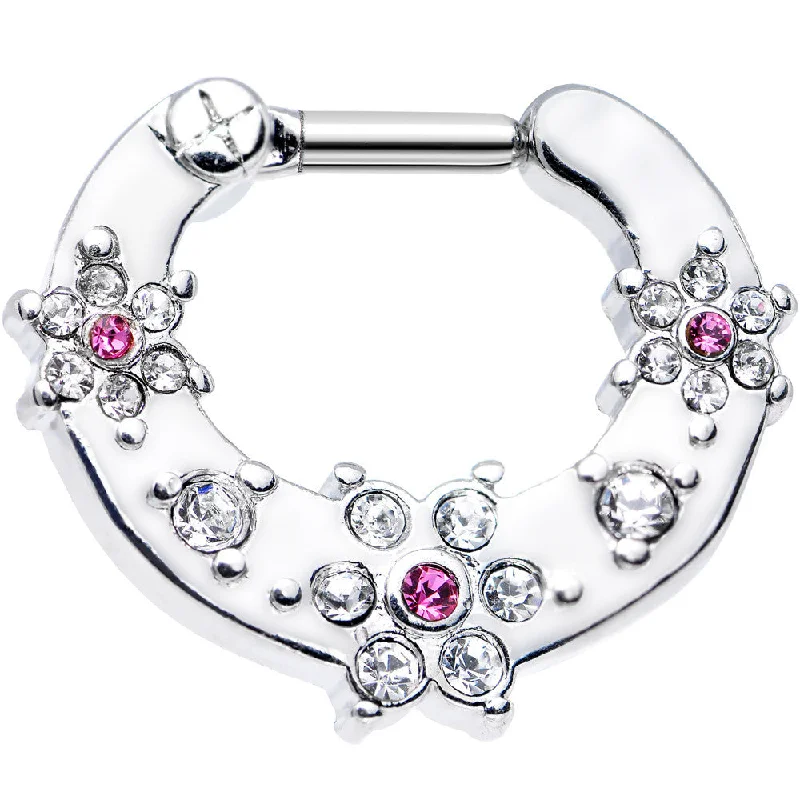 Comfortable and Elegant Nose Rings for Women -14 Gauge Clear and Pink Gem Flowers Septum Clicker Comfortable and Elegant Nose Rings for Women -14 Gauge Clear and Pink Gem Flowers Septum Clicker