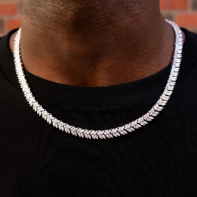Stylish Bracelets for Men with Simple Bands-Iced Herringbone Chain in White Gold- 7mm Stylish Bracelets for Men with Simple Bands-Iced Herringbone Chain in White Gold- 7mm