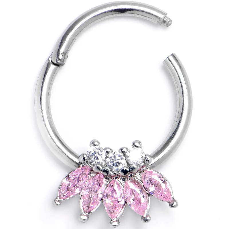 Unique Nose Rings for Fashion Lovers -16 Gauge 3/8 Pink Gem Fashion Fan Hinged Segment Ring Unique Nose Rings for Fashion Lovers -16 Gauge 3/8 Pink Gem Fashion Fan Hinged Segment Ring