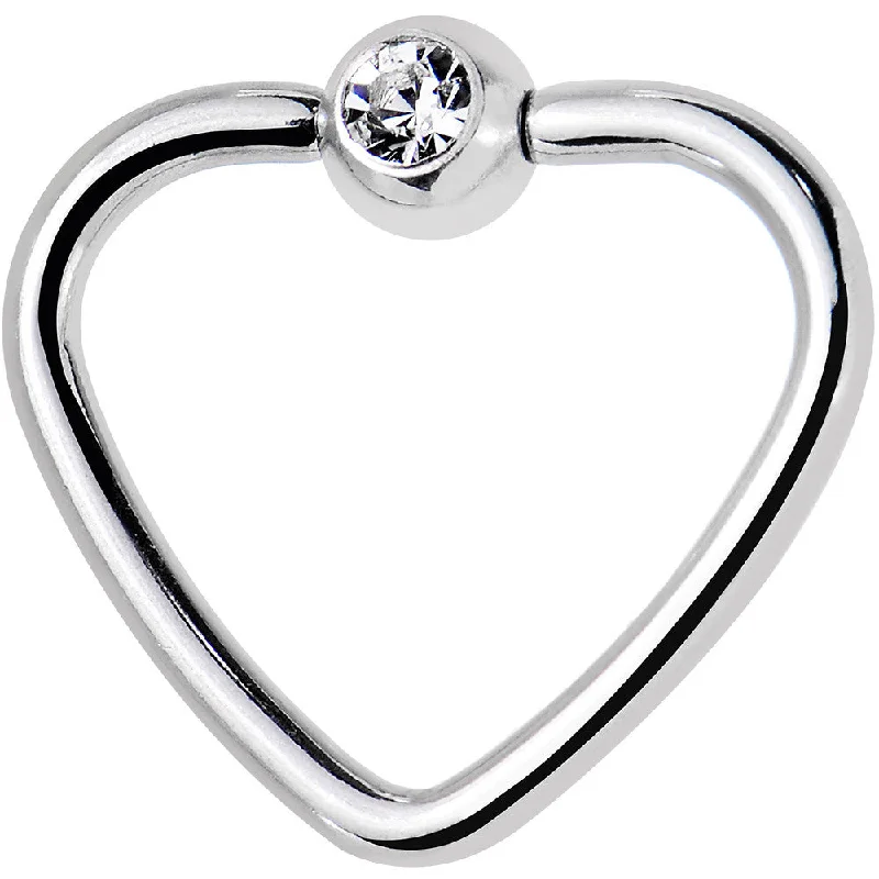 Women's Earrings – Elegant Designs for Every Personality--16 Gauge 3/8 Clear Gem Stainless Steel Heart Closure Captive Ring