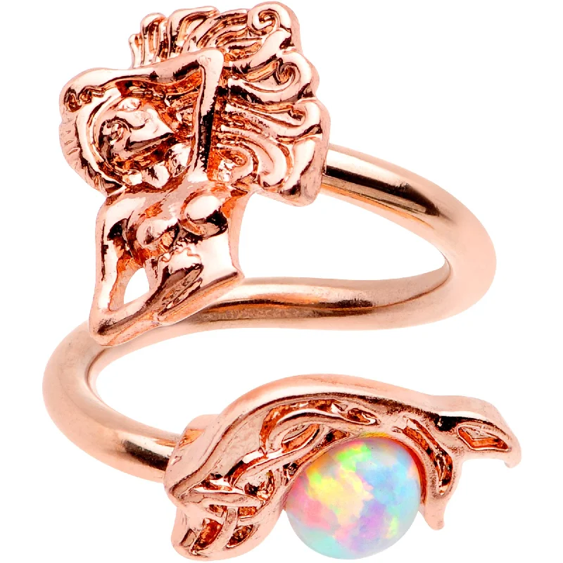 Belly Rings with Beautiful Designs for Trendy Looks -White Synthetic Opal Rose Gold PVD Mermaid Spiral Twister Belly Ring Belly Rings with Beautiful Designs for Trendy Looks -White Synthetic Opal Rose Gold PVD Mermaid Spiral Twister Belly Ring