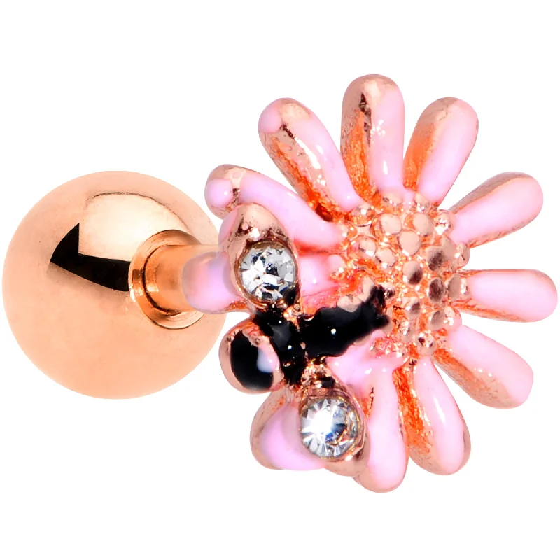 Women's Earrings – Elegant Designs for Every Personality--16 Gauge 1/4 Clear Gem Rose Gold Tone Flower Bee Cartilage Tragus