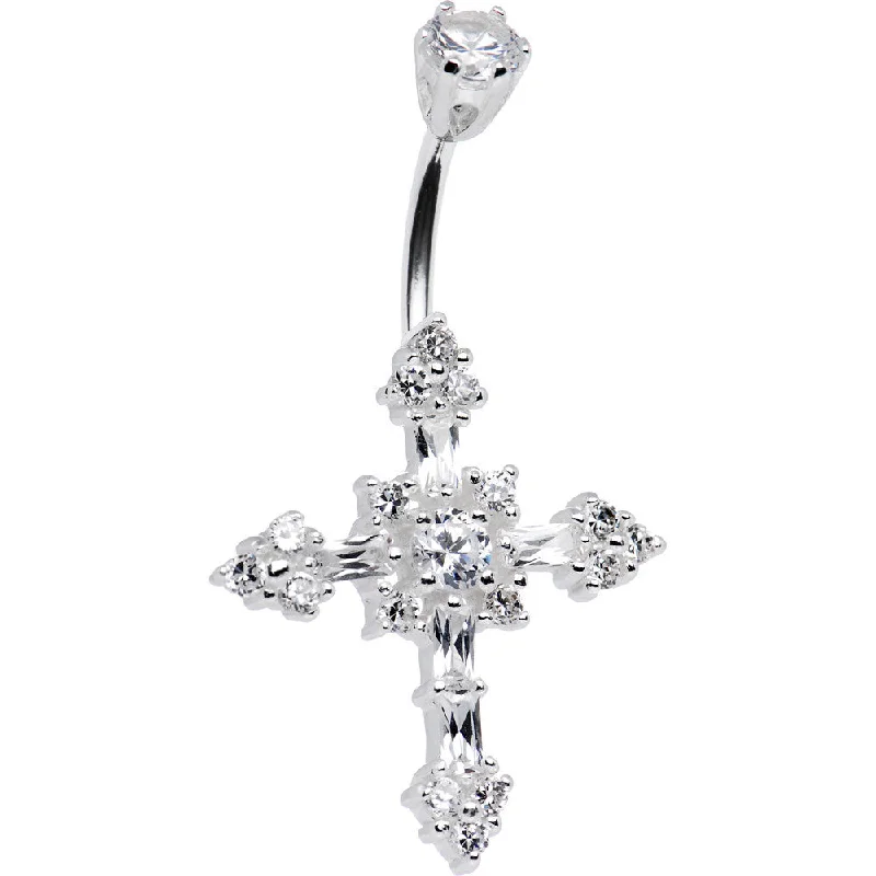 Stylish Belly Rings for Special Moments -Sterling Silver 925 Crystalline Cubic Zirconia CROSS Belly Ring Stylish Belly Rings for Special Moments -Sterling Silver 925 Crystalline Cubic Zirconia CROSS Belly Ring