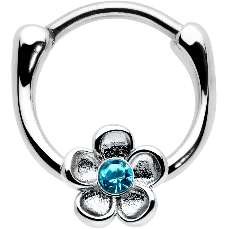 Women's Earrings – Elegant Designs for Every Personality--16 Gauge 5/16 Blue Gem Sweetheart Flower Cartilage Clicker