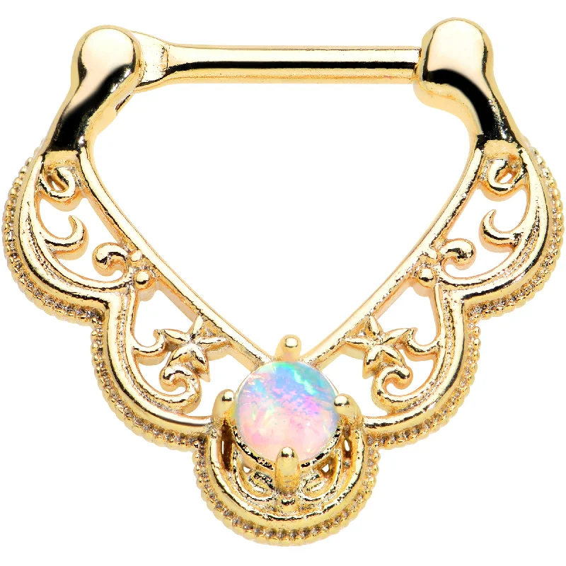 Sterling Silver Lip Rings16 Gauge 5/16 White Synth Opal Gold Tone Lacy Love Cartilage Clicker