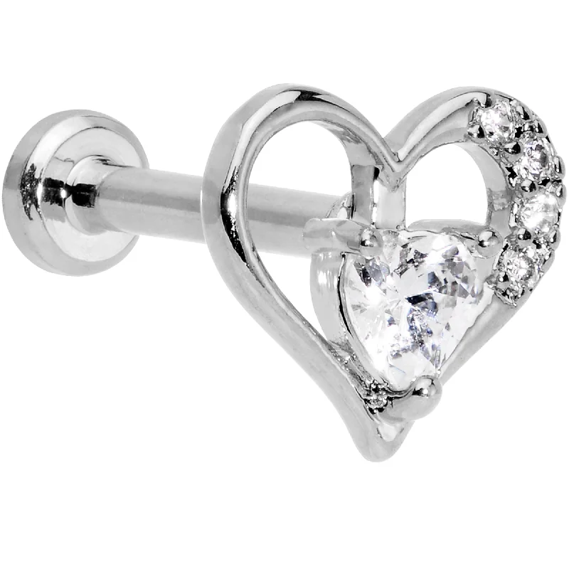 Designer Lip Rings for Bold Fashion Statements16 Gauge 5/16 Clear CZ Gem Airy Heart Internally Threaded Labret