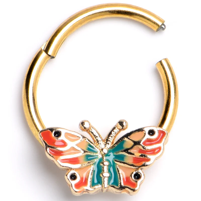 Heart Nose Rings -16 Gauge 3/8 Gold Tone Sunrise Butterfly Hinged Segment Ring