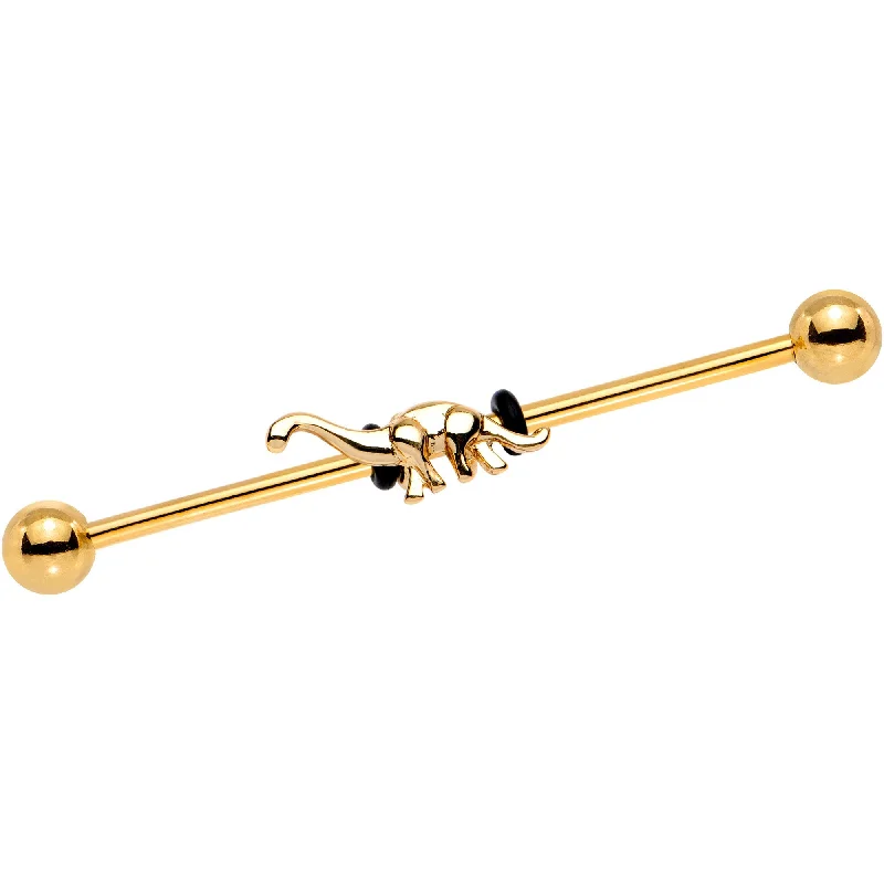 Women's Earrings – Elegant Designs for Every Personality--14 Gauge Gold Tone IP Brontosaurus Dinosaur Industrial Barbell 38mm