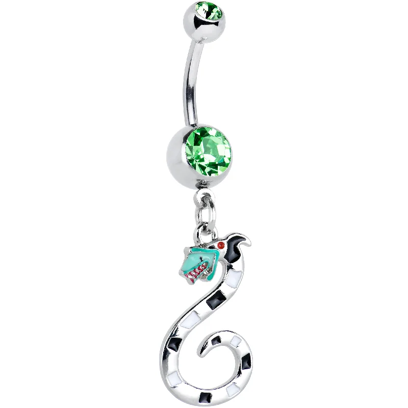 Belly Rings for Creative Fashion Choices -Green Gem Officially Licensed Beetlejuice SandWorm Dangle Belly Ring Belly Rings for Creative Fashion Choices -Green Gem Officially Licensed Beetlejuice SandWorm Dangle Belly Ring