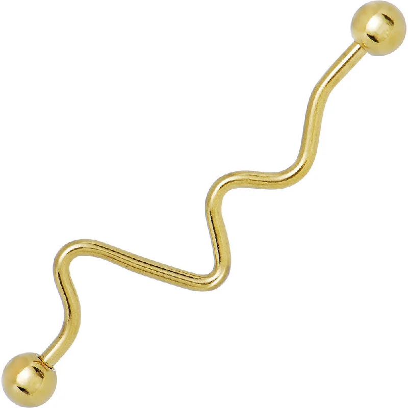 Women's Earrings – Elegant Designs for Every Personality--Wave Gold Anodized Titanium Industrial Project Bar 40mm