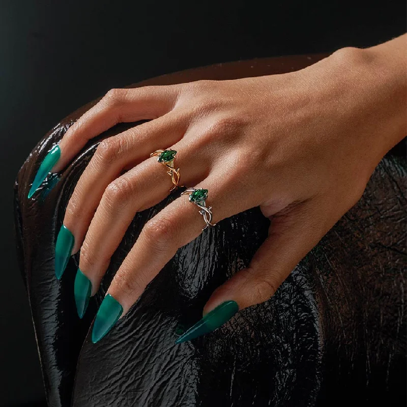 Chic Women's Rings for Fashion-Forward Looks-REVIVAL. Green CZ Thorn Band Ring - Silver Chic Women's Rings for Fashion-Forward Looks-REVIVAL. Green CZ Thorn Band Ring - Silver