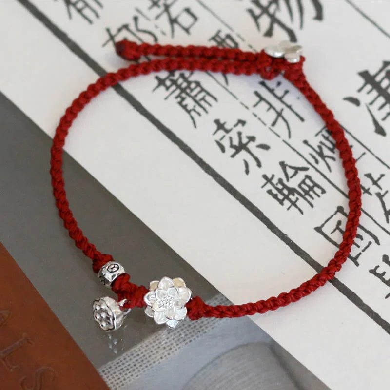 Stackable Bangles for Women-Buddha Stones Handmade Lotus Flower Luck Braid Red Rope Bracelet Stackable Bangles for Women-Buddha Stones Handmade Lotus Flower Luck Braid Red Rope Bracelet