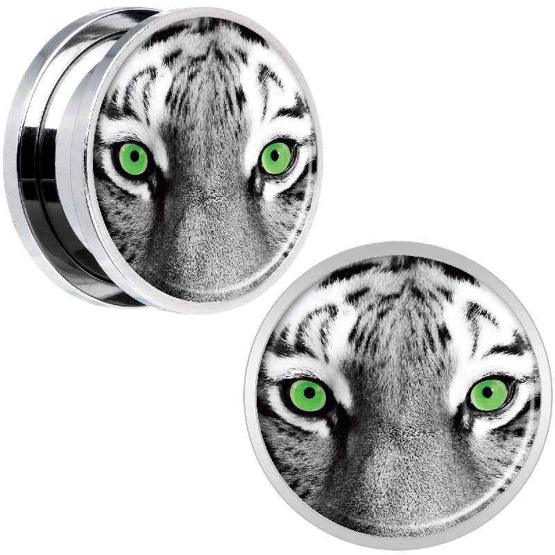 Women's Earrings – Elegant Designs for Every Personality--Black White Tiger Eyes Steel Screw Fit Plug Set 18mm Women's Earrings – Elegant Designs for Every Personality--Black White Tiger Eyes Steel Screw Fit Plug Set 18mm