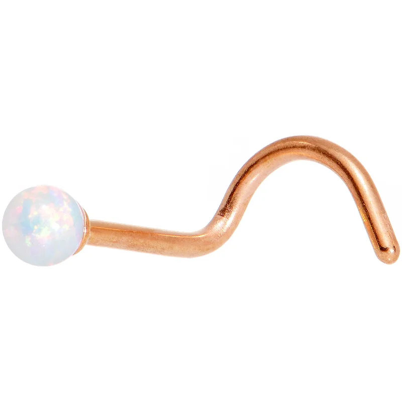 Nose Rings for Everyday Chic Looks -White 2.5mm Synthetic Opal Ball Rose Gold Tone Left Nose Screw Nose Rings for Everyday Chic Looks -White 2.5mm Synthetic Opal Ball Rose Gold Tone Left Nose Screw