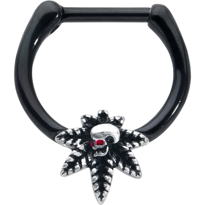 Women's Earrings – Elegant Designs for Every Personality--16 Gauge 5/16 Red Gem Black Pot Leaf Skull Cartilage Clicker