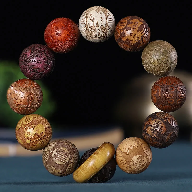 Gold-Plated Beaded Bracelets for Men-Buddha Stones Chinese Zodiac Rosewood Green Sandalwood Ebony Wood Copper Coin Carved Calm Bracelet Gold-Plated Beaded Bracelets for Men-Buddha Stones Chinese Zodiac Rosewood Green Sandalwood Ebony Wood Copper Coin Carved Calm Bracelet