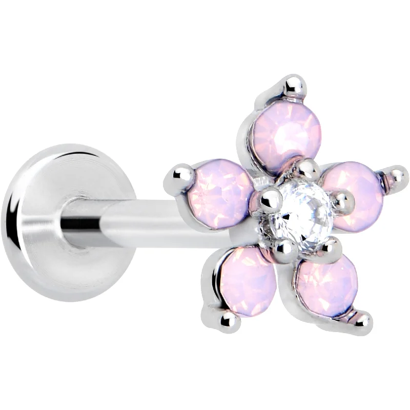 Custom Lip Rings for Personal Looks16 Gauge 5/16 Pink Faux Opal Internally Threaded Flower Labret Tragus