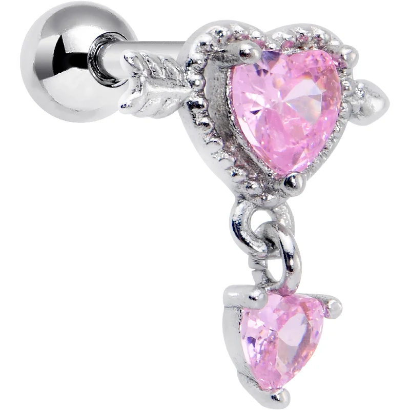 Women's Earrings – Elegant Designs for Every Personality--16 Gauge 1/4 Pink Gem Fusion of Love Arrow Heart Cartilage Earring Women's Earrings – Elegant Designs for Every Personality--16 Gauge 1/4 Pink Gem Fusion of Love Arrow Heart Cartilage Earring
