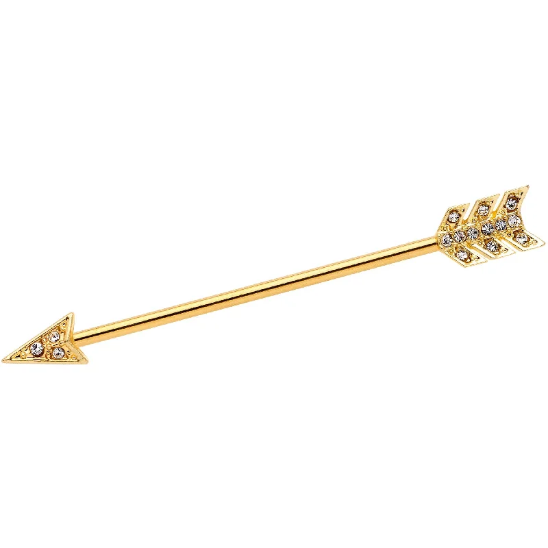 Women's Earrings – Elegant Designs for Every Personality--14 Gauge Clear Gem Gold Tone Flying Arrow Industrial Barbell 38mm