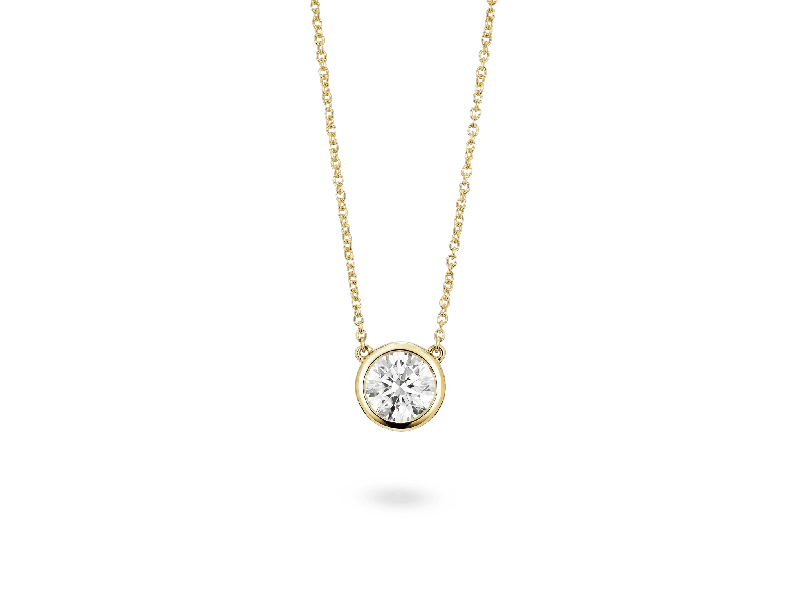 Shop Classic Women's Necklaces & Pendants with a Modern Twist-Lab-Grown Diamond 1ct. Round Brilliant 14k Bezel Pendant | White Shop Classic Women's Necklaces & Pendants with a Modern Twist-Lab-Grown Diamond 1ct. Round Brilliant 14k Bezel Pendant | White