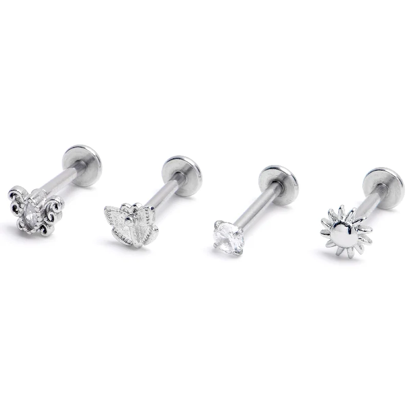Lip Rings with Vintage Charm16 Gauge 5/16 Clear Gem Butterflies Sun Labret Monroe Tragus Curation Set of 4 Lip Rings with Vintage Charm16 Gauge 5/16 Clear Gem Butterflies Sun Labret Monroe Tragus Curation Set of 4