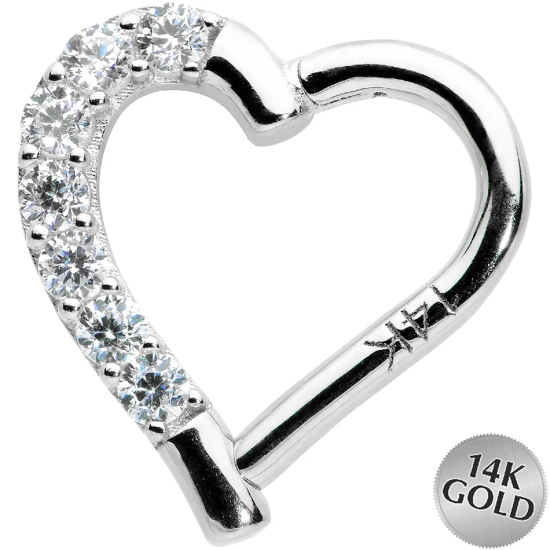 Women's Earrings – Elegant Designs for Every Personality--16 Gauge 5/16 14k White Gold CZ Paved Ultra Luxe Right Hinged Heart Segment Ring Women's Earrings – Elegant Designs for Every Personality--16 Gauge 5/16 14k White Gold CZ Paved Ultra Luxe Right Hinged Heart Segment Ring