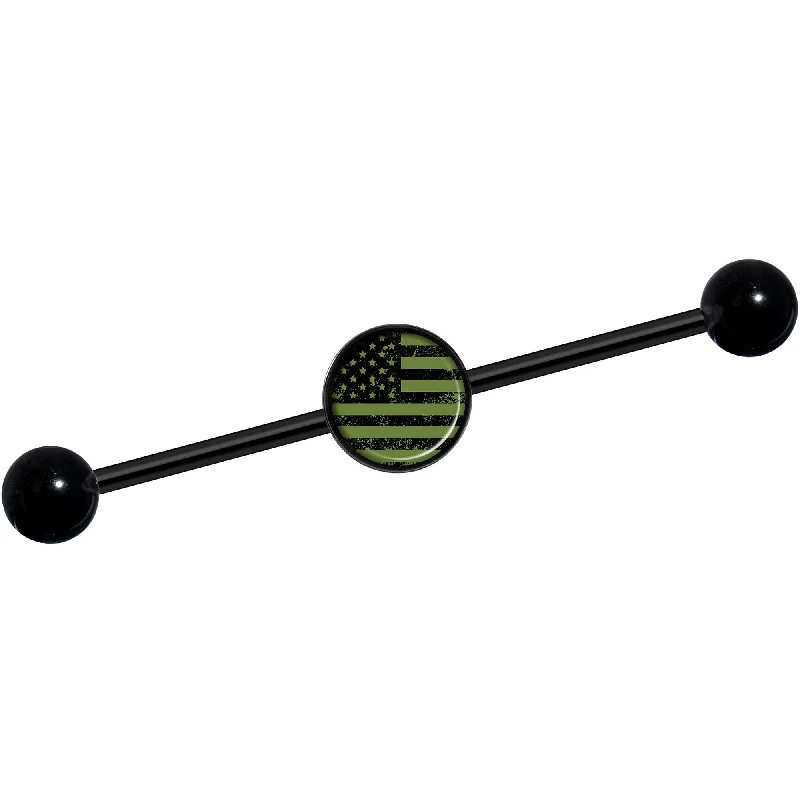 Women's Earrings – Elegant Designs for Every Personality--14 Gauge Green American Flag Black Industrial Barbell 37mm Women's Earrings – Elegant Designs for Every Personality--14 Gauge Green American Flag Black Industrial Barbell 37mm