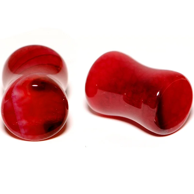 Women's Earrings – Elegant Designs for Every Personality--Solid Red Stone Saddle Plug Set 6mm to 25mm