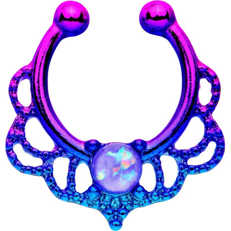 Simple Nose Rings with Classic Appeal -Purple Faux Opal Purple Blue Fade Filigree Clip On Fake Septum Simple Nose Rings with Classic Appeal -Purple Faux Opal Purple Blue Fade Filigree Clip On Fake Septum