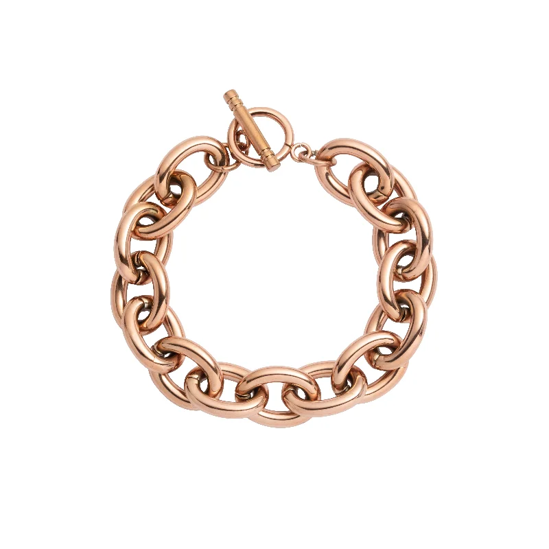 Gold-Plated Bangles for Women-Oval Link Chain Bracelet (Rose Gold)
