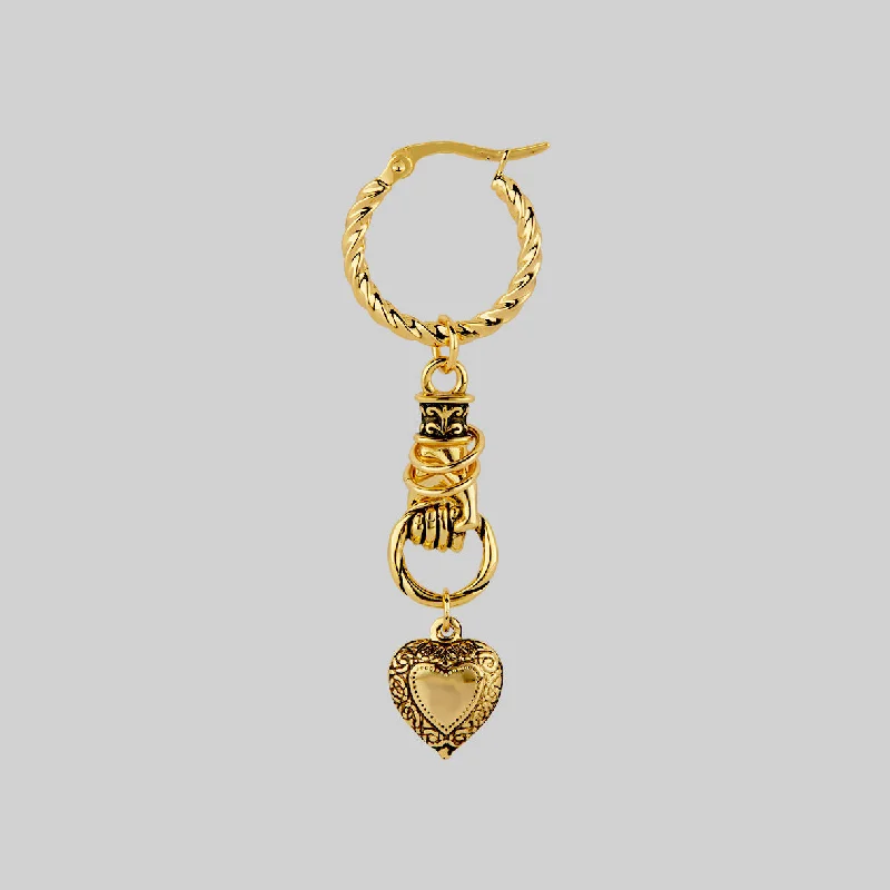 Women's Earrings – Elegant Designs for Every Personality--ALL OF ME. Hand Grasping Heart Earrings - Gold
