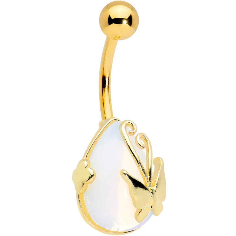 Designer Belly Rings for Elegant Style -Clear Gem Gold Tone Drop Wrap Butterfly Belly Ring Designer Belly Rings for Elegant Style -Clear Gem Gold Tone Drop Wrap Butterfly Belly Ring