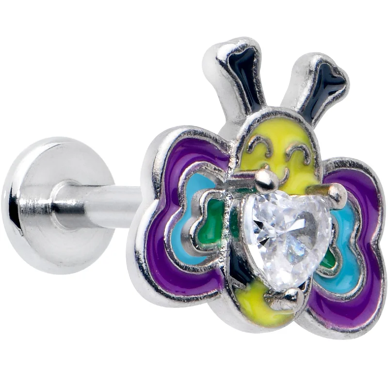 Stylish Lip Rings with Vintage Flair16 Gauge 5/16 Clear CZ Gem Butterfly Love Bug Labret Monroe Tragus