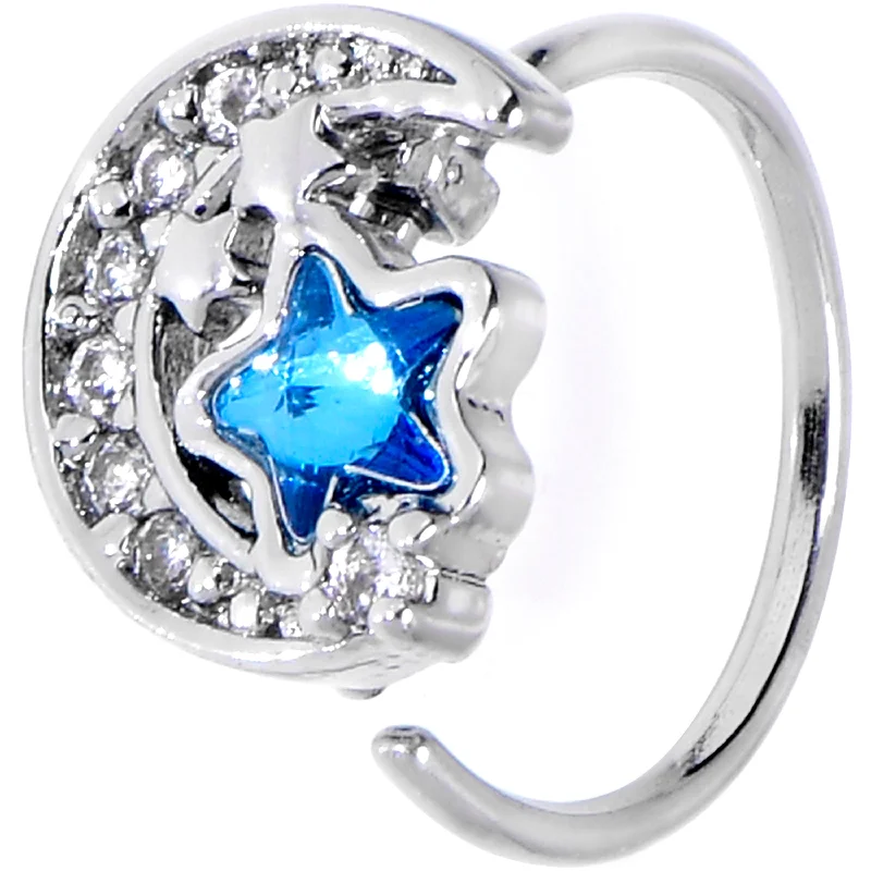Nose Rings for Everyday Charm -20 Gauge 5/16 Blue CZ Gem Starry Night Sky Nose Hoop