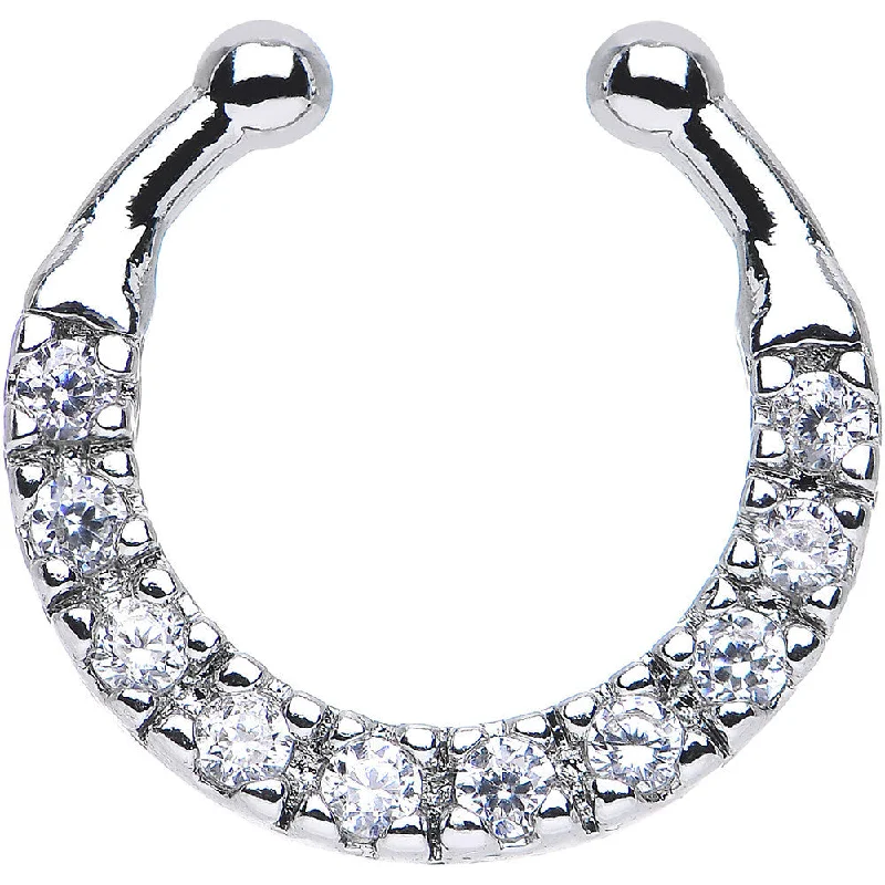 Nose Rings for Bold Fashion Statement -Clear CZ Wreath of Sparkle Non-Pierced Clip On Fake Septum Ring Nose Rings for Bold Fashion Statement -Clear CZ Wreath of Sparkle Non-Pierced Clip On Fake Septum Ring
