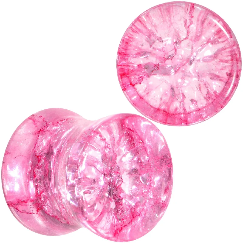 Women's Earrings – Elegant Designs for Every Personality--Pink Shattered Glass Flamingo Saddle Plug Set 6mm to 16mm