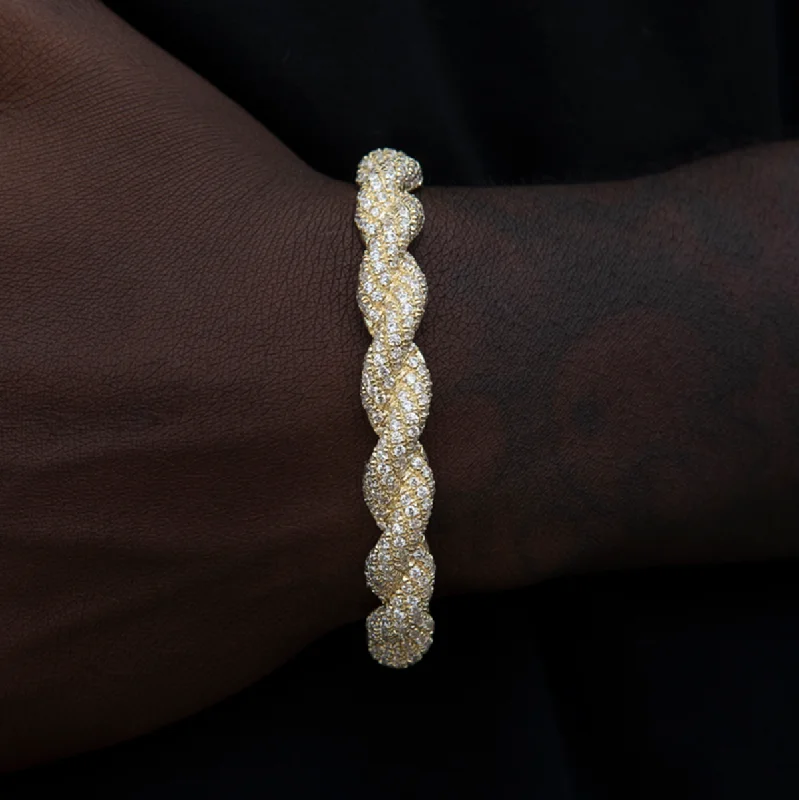 Trendy Bracelets for Men with Adjustable Size-Diamond Rope Cuff Bracelet in Yellow Gold- 10mm Trendy Bracelets for Men with Adjustable Size-Diamond Rope Cuff Bracelet in Yellow Gold- 10mm