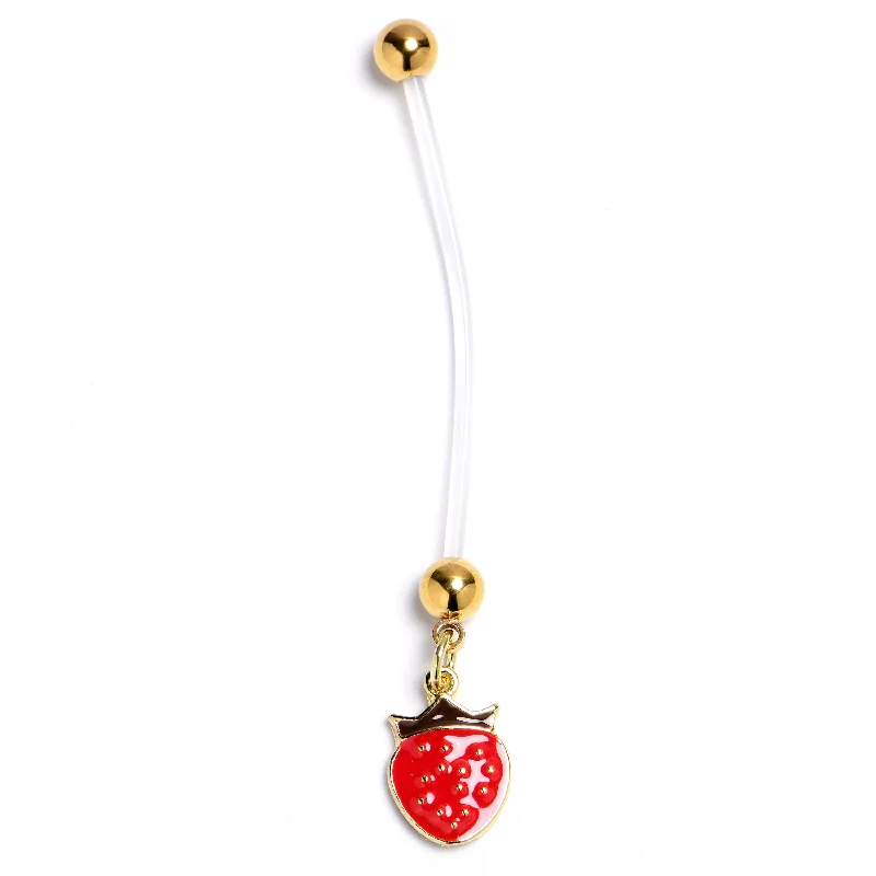 Belly Rings with Stone Detailing for Fashionistas -Strawberry Red Dangle PTFE Pregnancy Belly Ring
