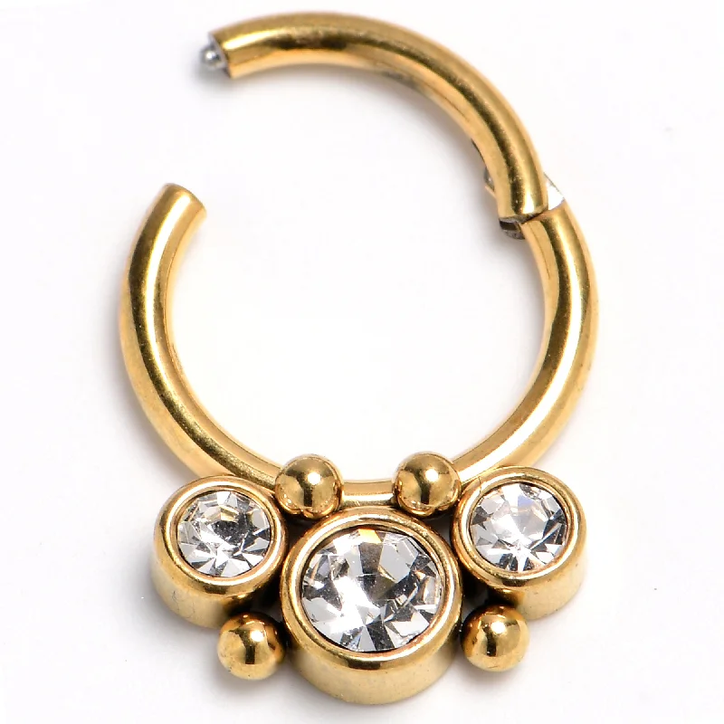 Nose Rings with Multi-Colored Stones -16 Gauge 5/16 Front Facing CZ Gold PVD Precision Hinge Closure Segment Ring Nose Rings with Multi-Colored Stones -16 Gauge 5/16 Front Facing CZ Gold PVD Precision Hinge Closure Segment Ring