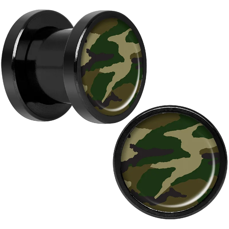 Women's Earrings – Elegant Designs for Every Personality--Woodland Camo Print Black Anodized Screw Fit Plug Set 0 Gauge Women's Earrings – Elegant Designs for Every Personality--Woodland Camo Print Black Anodized Screw Fit Plug Set 0 Gauge