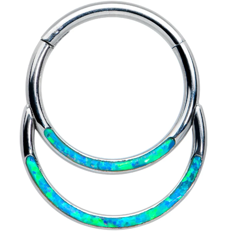 Nose Rings for Beautiful Fashion Statement -16 Gauge 3/8 Blue Synthetic Opal Double Row Hinged Segment Ring Nose Rings for Beautiful Fashion Statement -16 Gauge 3/8 Blue Synthetic Opal Double Row Hinged Segment Ring