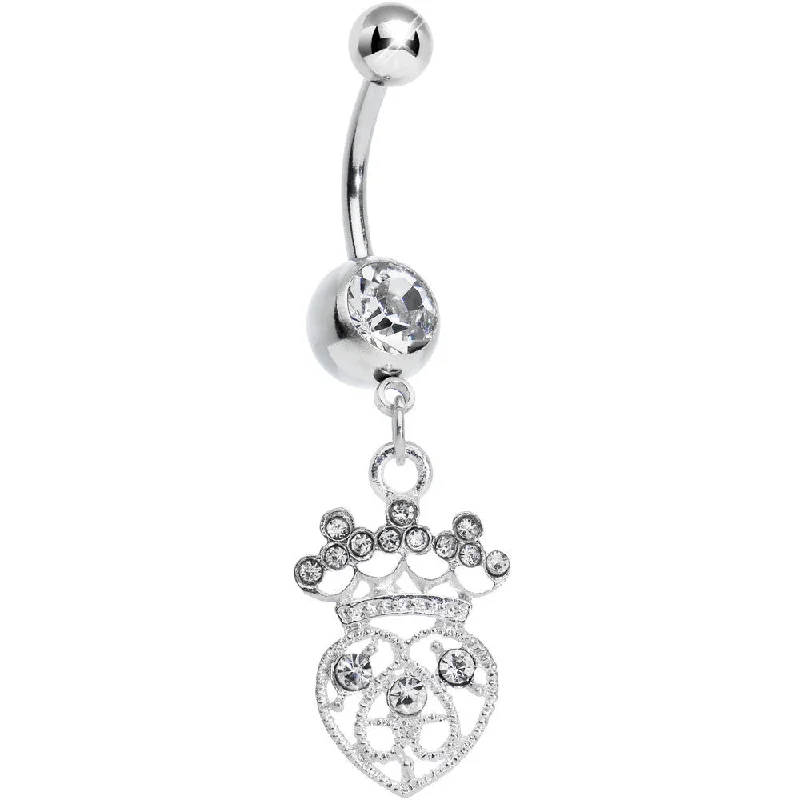 Comfortable Belly Rings for Stylish Piercings -Clear Gem Heart of a Queen Dangle Belly Ring Comfortable Belly Rings for Stylish Piercings -Clear Gem Heart of a Queen Dangle Belly Ring
