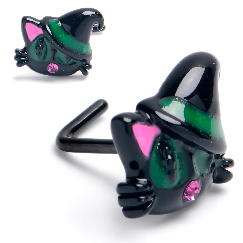 Twist Nose Rings -20 Gauge 1/4 Pink Gem Black Halloween Hat Cat L Shape Nose Ring