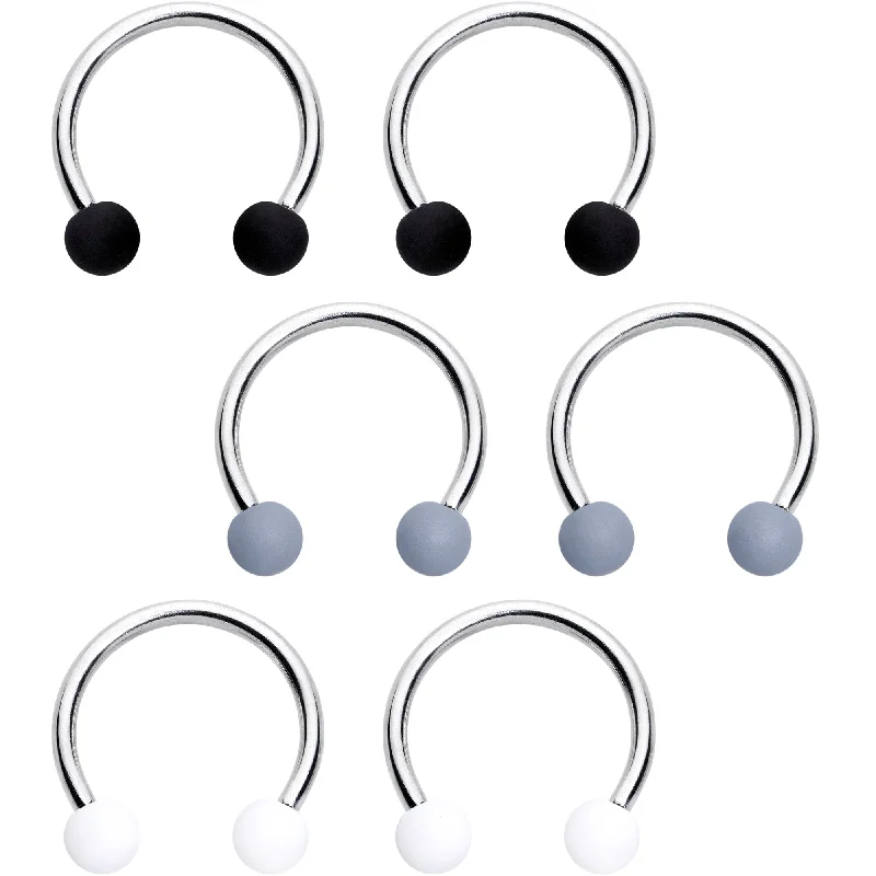 Women's Earrings – Elegant Designs for Every Personality--16 Gauge 3/8 Matte Black White Grey Horseshoe Circular Barbell Set of 6