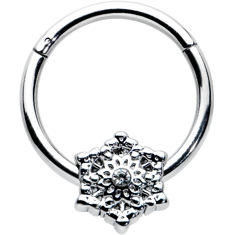 Nose Rings for Women -16 Gauge 3/8 Clear Gem Filigree Winter Snowflake Hinged Segment Ring Nose Rings for Women -16 Gauge 3/8 Clear Gem Filigree Winter Snowflake Hinged Segment Ring