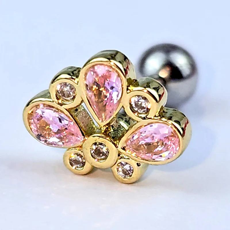 Women's Earrings – Elegant Designs for Every Personality--16 Gauge 1/4 Pink Gem Golden Crown Deluxe Cartilage Tragus Earring Women's Earrings – Elegant Designs for Every Personality--16 Gauge 1/4 Pink Gem Golden Crown Deluxe Cartilage Tragus Earring