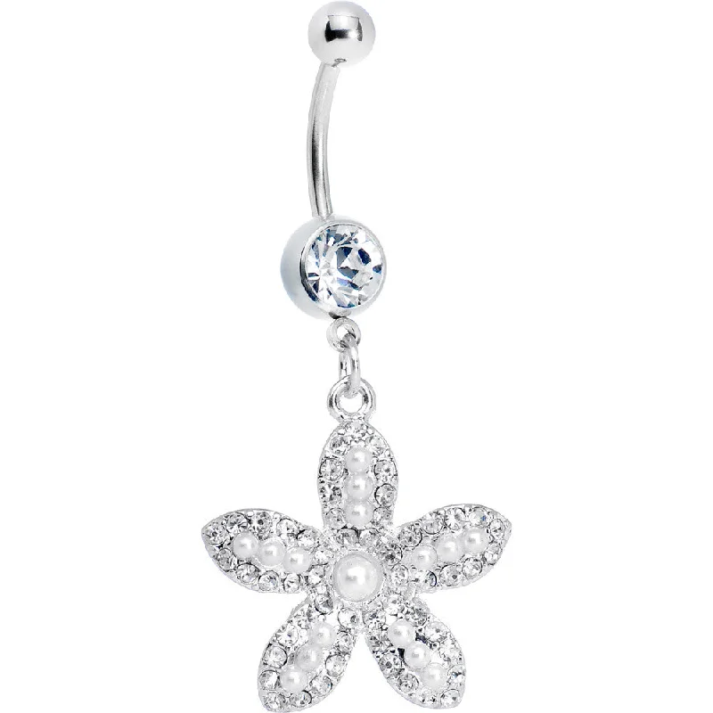 Designer Belly Rings with Elegant Style -Faux Pearl Flower Belly Ring