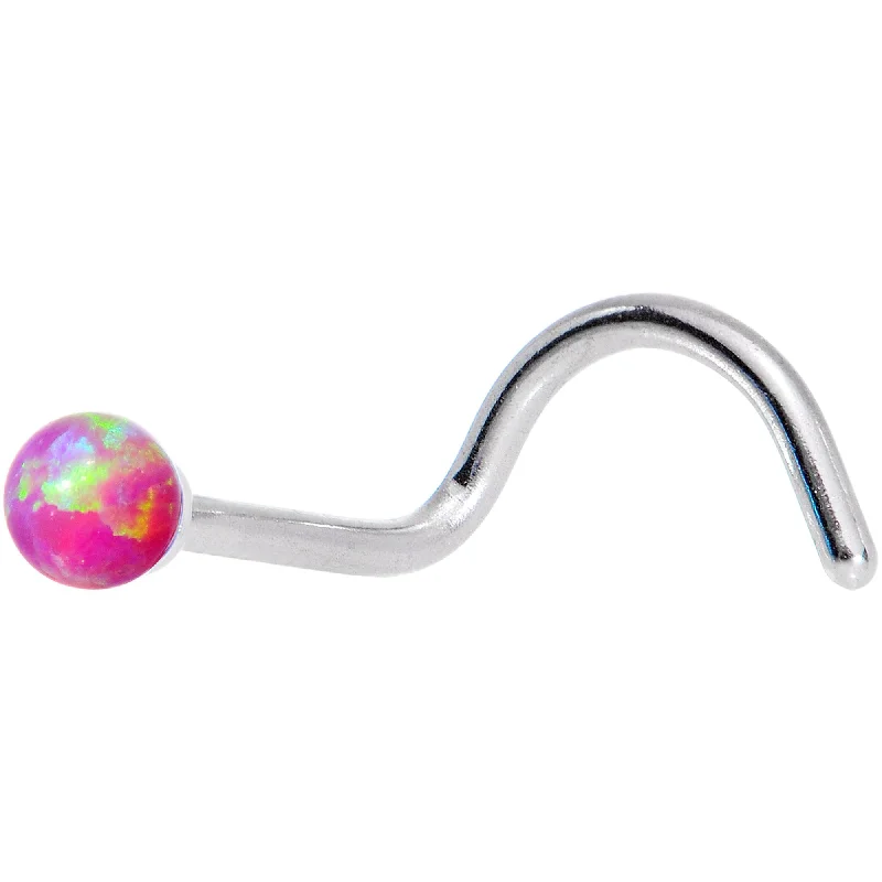 Gold Nose Rings -Pink 2.5mm Synthetic Opal Ball Left Nose Screw