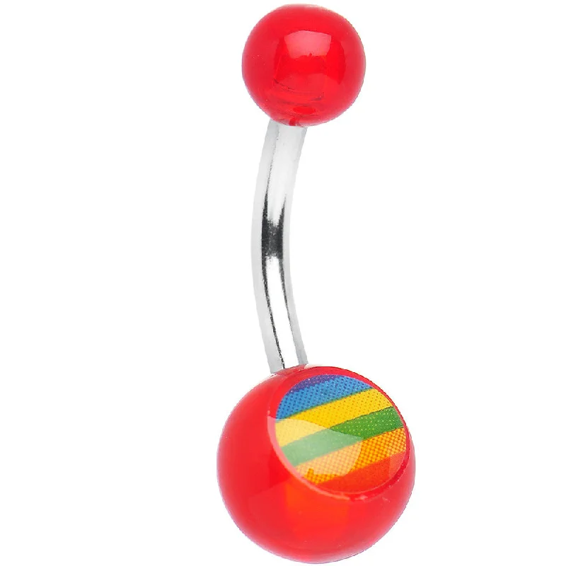 Belly Rings for Fashionable Women -Orange Acrylic and Pride Rainbow Stripes Belly Ring Belly Rings for Fashionable Women -Orange Acrylic and Pride Rainbow Stripes Belly Ring