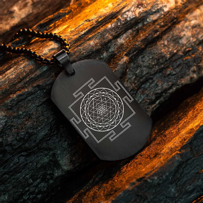 Exclusive Men's Necklaces & Pendants for the Modern Gentleman-Prosperity Shree Yantra Tag Necklace Exclusive Men's Necklaces & Pendants for the Modern Gentleman-Prosperity Shree Yantra Tag Necklace